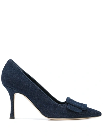 Manolo Blahnik Maysale Buckled Denim Courts In Blue