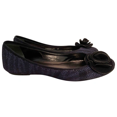 Pre-owned Armani Collezioni Leather Flats In Navy