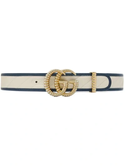 Gucci Gg Motif Leather Belt In White