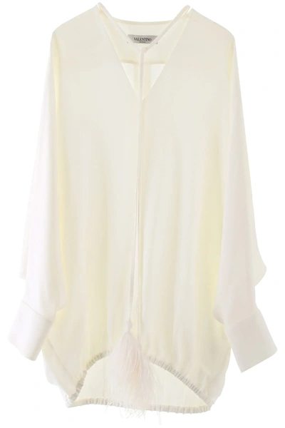 Valentino Oversized Blouse With Feather Tassels In White