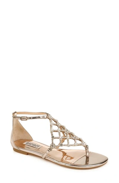 Badgley Mischka Women's Zoanne Crystal Cage Thong Sandals In Champagne Leather