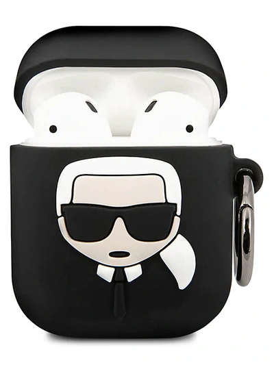 Karl Lagerfeld Embossed 3d Logo Airpods Case Cover In Black