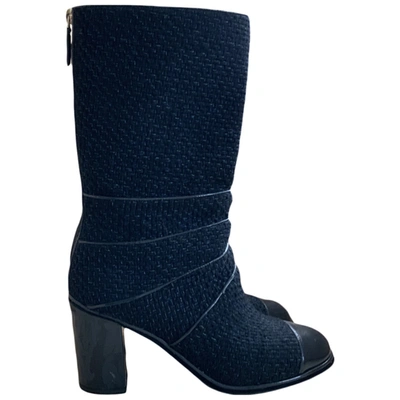 Pre-owned Chanel Blue Cloth Boots