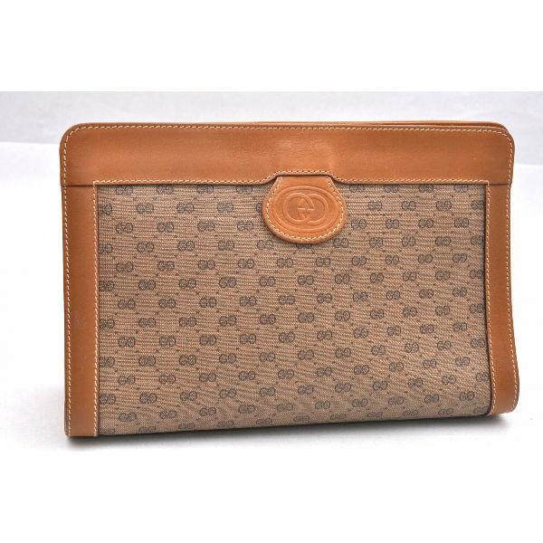 Pre-Owned Gucci Brown Cotton Clutch Bag | ModeSens