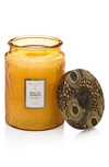 Voluspa Japonica Baltic Amber Large Embossed Glass Jar Candle In Brown