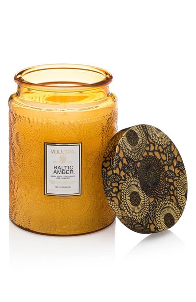 Voluspa Japonica Baltic Amber Large Embossed Glass Jar Candle In Brown