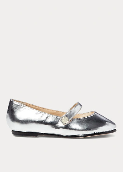 Polo Ralph Lauren Kids' Alyssa Metallic Leather Mary Jane In Silver