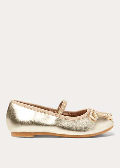 Polo Ralph Lauren Kids' Nellie Metallic Ballet Flat In Champagne Metallic