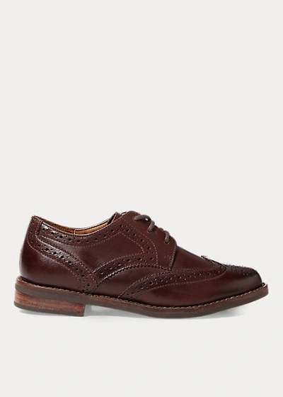 Polo Ralph Lauren Kids' Leather Wingtip Oxford Shoe In Brown