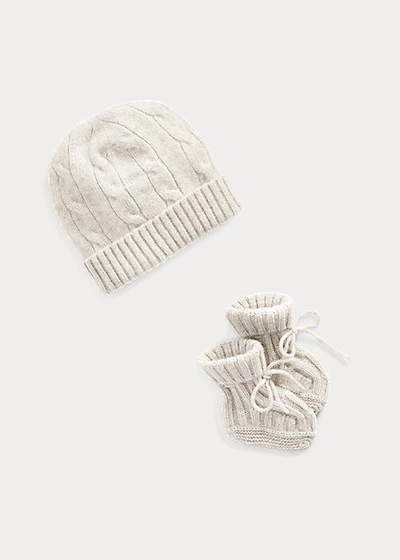 Polo Ralph Lauren Babies' Cashmere Beanie & Bootie Set In Light Grey Heather