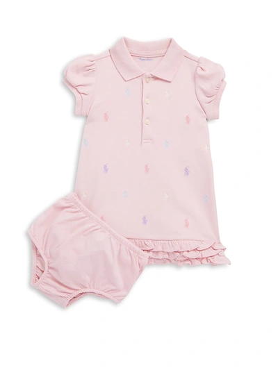 Ralph Lauren Baby Girl's Ruffled Polo Dress & Bloomers Set In Delicate Pink