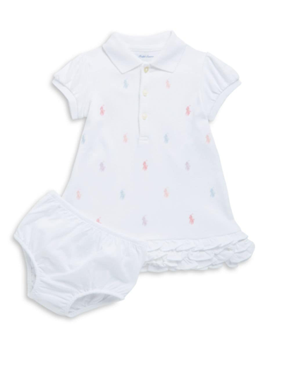 Ralph Lauren Babies' Logo-embroidered Ruffled Cotton Dress And Bloomers 3-24 Months In White
