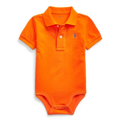 Polo Ralph Lauren Babies' Cotton Mesh Polo Bodysuit In Sailing Orange