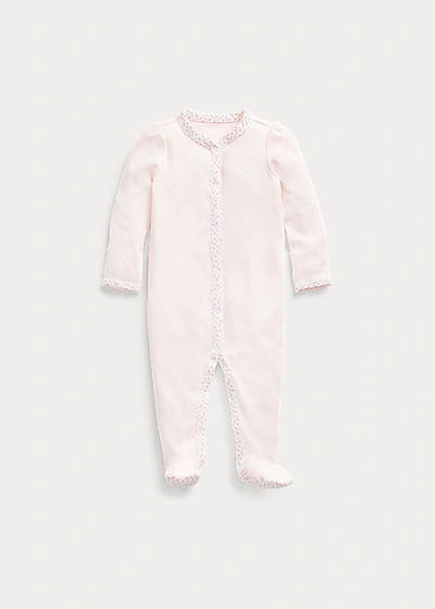 Polo Ralph Lauren Babies' Floral-trim Footed Coverall In Delicate Pink