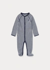 Polo Ralph Lauren Babies' Striped Cotton Footed Coverall In French Navy Multi