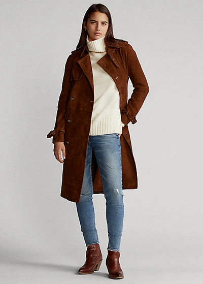 Ralph Lauren Suede Trench Coat In Saxony Brown