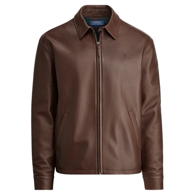 Polo Ralph Lauren Lambskin Leather Jacket In Bison Brown