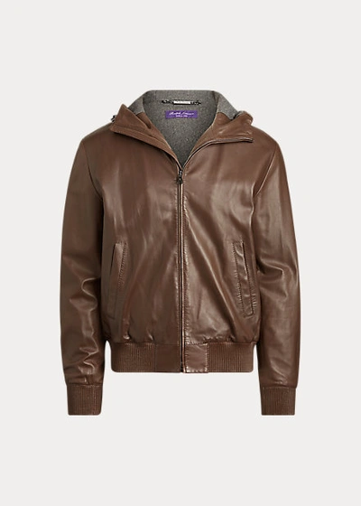 Ralph Lauren Hillcrest Leather Hoodie In Brompton Brown