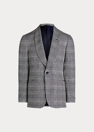 Ralph Lauren Kent Handmade Glen Plaid Silk Jacket In Blue/white