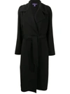 Ralph Lauren Ainsley Leather Belted Wrap Coat In Black