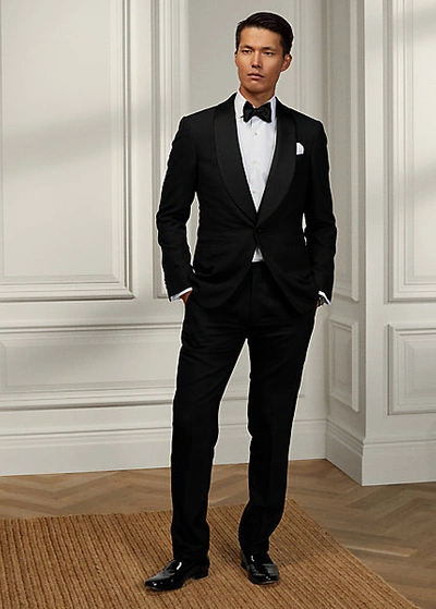 Ralph Lauren Gregory Wool Barathea Tuxedo Trouser In Black