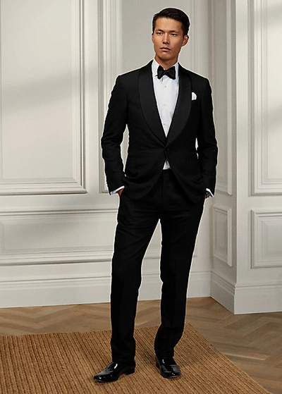 Polo Ralph Lauren Gregory Wool Barathea Tuxedo Trouser In Black