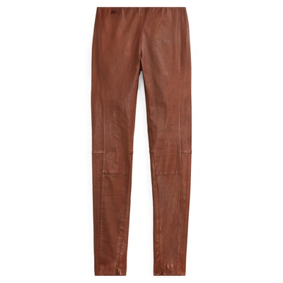 Ralph Lauren Leather Skinny Pant In Cocoa Bean