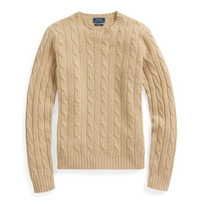 Ralph Lauren Cable-knit Cashmere Sweater In Camel Melange