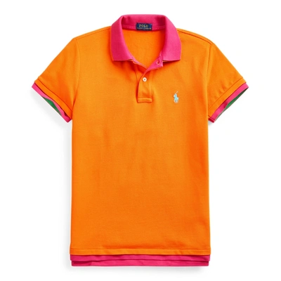 Ralph Lauren Double-knit Cotton Polo Shirt In Fiesta Orange/accent Pink