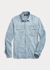 Double Rl Indigo Chambray Workshirt In Medium Wash