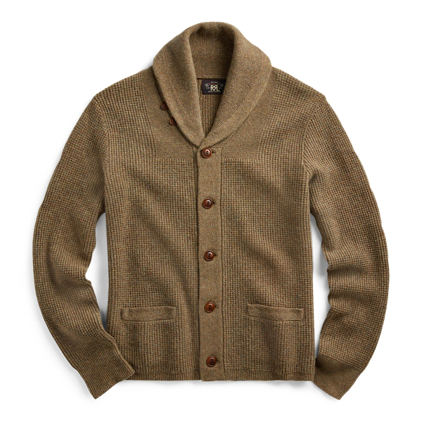 Double Rl Cashmere Shawl-collar Cardigan In Olive Heather | ModeSens