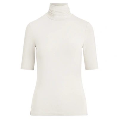Ralph Lauren Jersey Turtleneck Top In Mascarpone Cream