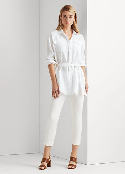 Lauren Ralph Lauren Belted Linen Shirt In White