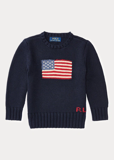 Polo Ralph Lauren Kids' The Iconic Flag Sweater In Hunter Navy