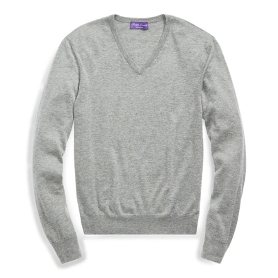 Ralph Lauren Cashmere V-neck Sweater In Light Grey Heather