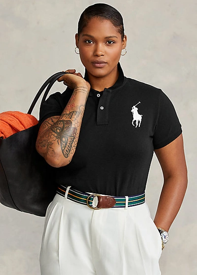 Ralph Lauren Woman Black Big Pony Skinny-fit Polo In Polo Black