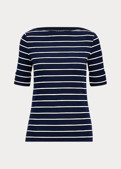 Lauren Ralph Lauren Striped Boatneck Top In Blue