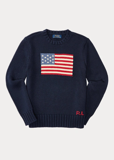 Polo Ralph Lauren Kids' The Iconic Flag Sweater In Hunter Navy