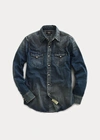 Double Rl Slim Fit Denim Western Shirt In Dark Wash