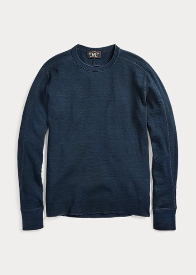 Double Rl Indigo Jacquard-knit Crewneck In Rinsed Blue Indigo