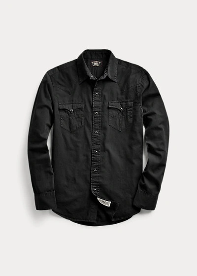 Double Rl Slim Fit Twill Western Shirt In Polo Black