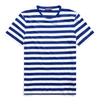 Ralph Lauren Striped Lisle Crewneck T-shirt In Royal Blue/optic White