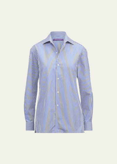 Ralph Lauren Capri Striped Cotton Shirt In White/classic Blue