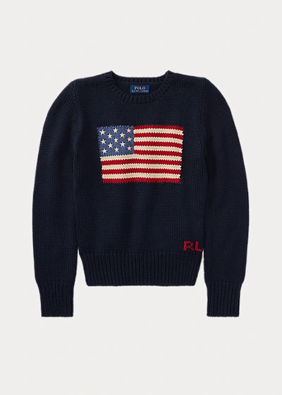 Polo Ralph Lauren Flag Cotton Crewneck Sweater In Hunter Navy