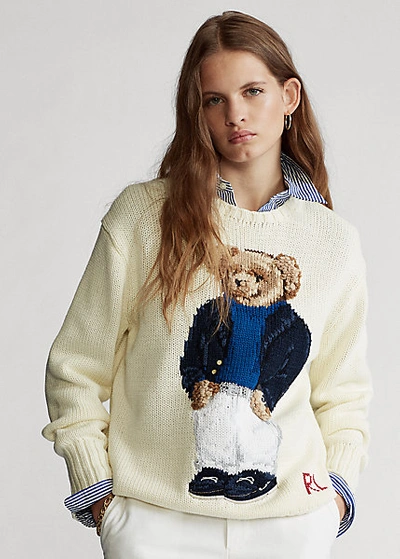 Ralph Lauren Polo Bear Crewneck Sweater In Cream Multi