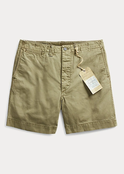 Double Rl Herringbone Twill Field Short In Olive