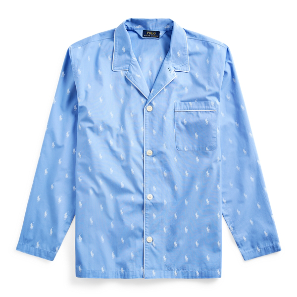 Polo Ralph Lauren Signature Pony Pajama Shirt In Beach Blue/white 