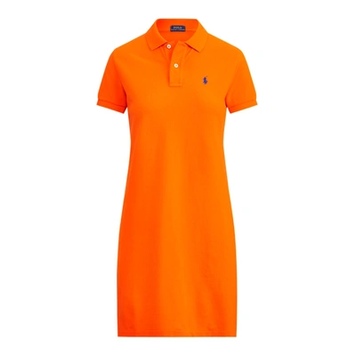Ralph Lauren Cotton Mesh Polo Dress In Sailing Orange