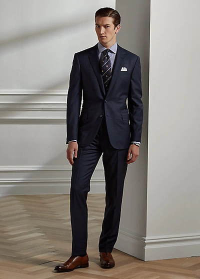 Ralph Lauren Gregory Handmade Wool Sharkskin Suit In Navy