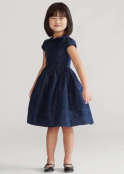 Polo Ralph Lauren Kids' Embroidered Silk Dress In Refined Navy